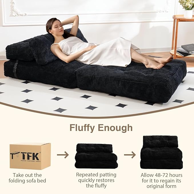 Folding Sofa Bed, Folding Chair Bed with Pillow, Convertible Lazy Sofa Bed with High-Density Support Foam, Fold Out Chair for Small Spaces Living Room Bedroom, Black