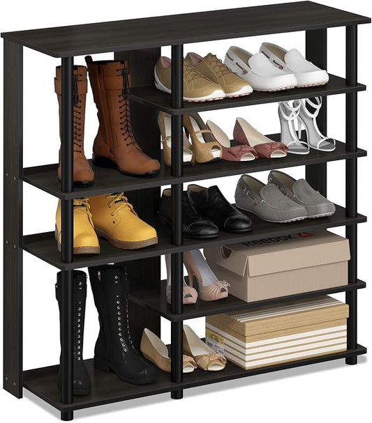 Furinno Turn-N-Tube Multi Storage Shoe Rack, 35.2"W 6-Tier, Espresso/Black,17082EX/BK