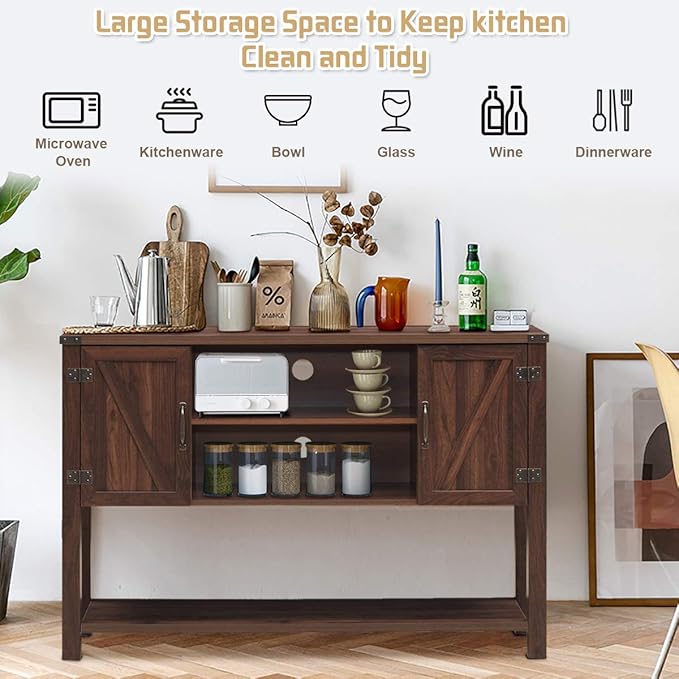 Tangkula Console Table Buffet Table, Modern Sideboard with Storage Cabinets and Bottom Shelf, Contemporary Tall Buffet Storage Cabinet, Kitchen Dining Room Furniture (Brown)