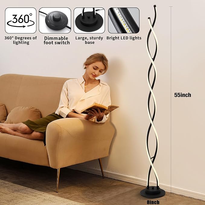 Floor Lamp, LED Modern Floor Lamps for Living Room, 2500LM-40W Lamps for Living Room 3Color Remote Dimmable Standing Lamp, 55" Floor Lamps for Living Room Bedroom Office