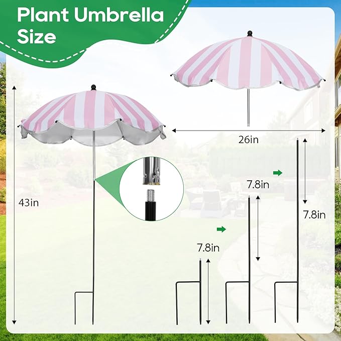 4Pack Digital Printing Plant Umbrellas for Outdoor Plants - 26" Large Garden Sun Shade for Plants with Adjustable Angle & Height (Max 43") - Plant Shades for Outdoor Plants, Flowers & Garden Beds - Plant Umbrella Shade for Potted Plants