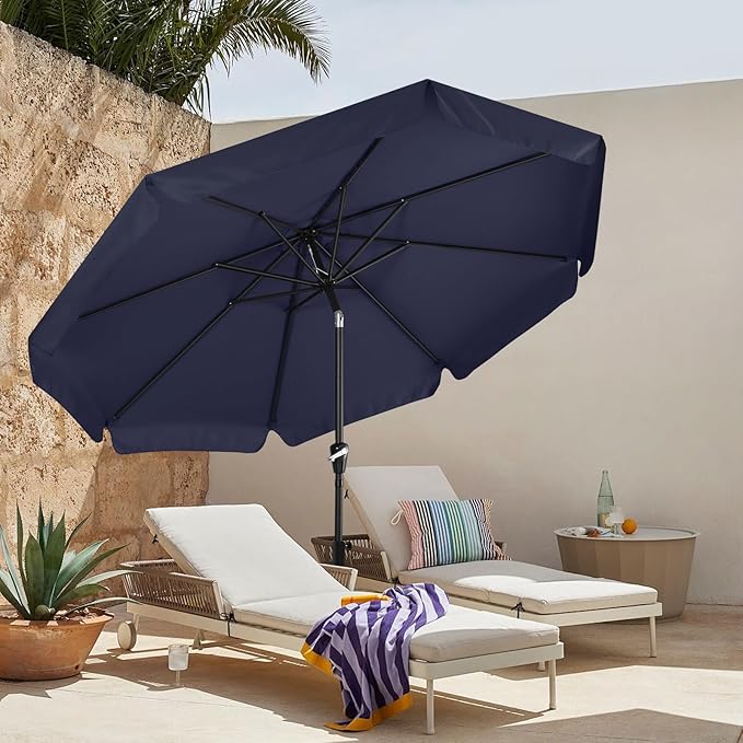MASTERCANOPY 9ft Patio Umbrella with Valance, Crank and Tilt – 8 Ribs Outdoor Market Umbrella, UV/Fade Resistant, Waterproof Canopy with Wind Vent for Garden, Deck, Backyard, Pool (Navy Blue)