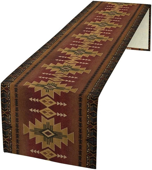 Aztec Vintage Table Runner Southwest Ethnic Style Bohemia Design Retro Geometry Triditional Garden Farmhouse Dining Table Decoration for Living Room Kitchen 13x90in