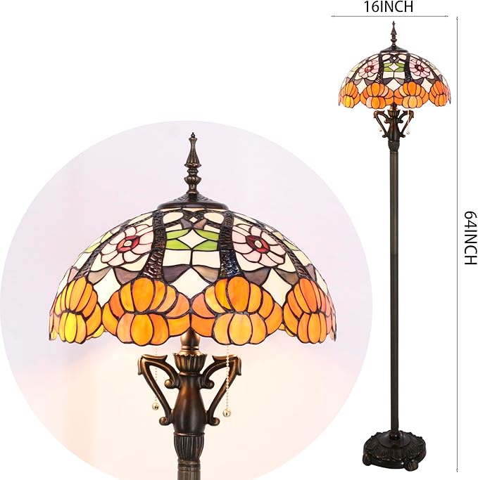 Tiffany Floor Lamp Stained Glass Standing Reading Lamp 16X16X66 Inches Antique Pole Corner Light for Bedroom Living Room Home Office (Yellow Flowers)