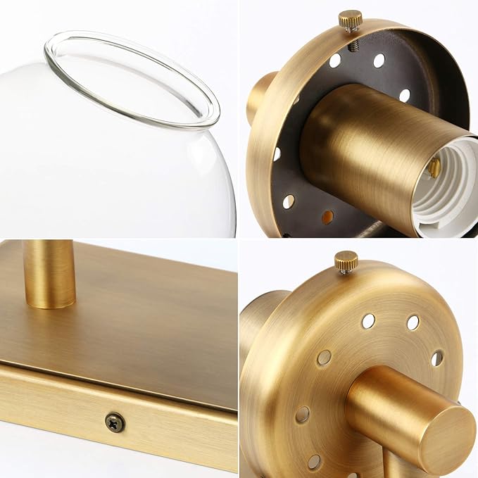 Pathson Vintage Globe Glass Wall Sconce, Hardwired Bathroom Vanity Lighting, Brass Wall Lamp Fixtures for Living Room