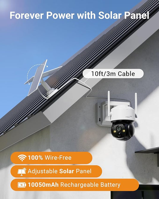 Anlapus Solar Security Camera Wireless Outdoor, 2.5K Pan/Tilt 4-Cam Kit with Solar Panel, Wireless Home Security Camera System with PIR/AI Detect, Color Night Vision, No Monthly Fee, 32GB Memory Card