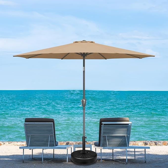 Simple Deluxe 2 Pack 9ft Patio Umbrella Outdoor Table Market Umbrella, 8 Sturdy Ribs for Garden, Deck, Backyard, Pool, Tan
