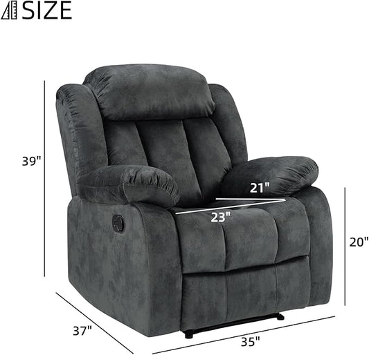 EBELLO Manual Recliner Chair, Classic and Fabric Recliner Sofa with Overstuffed Arms and Back for Living Room, Bedroom, Grey