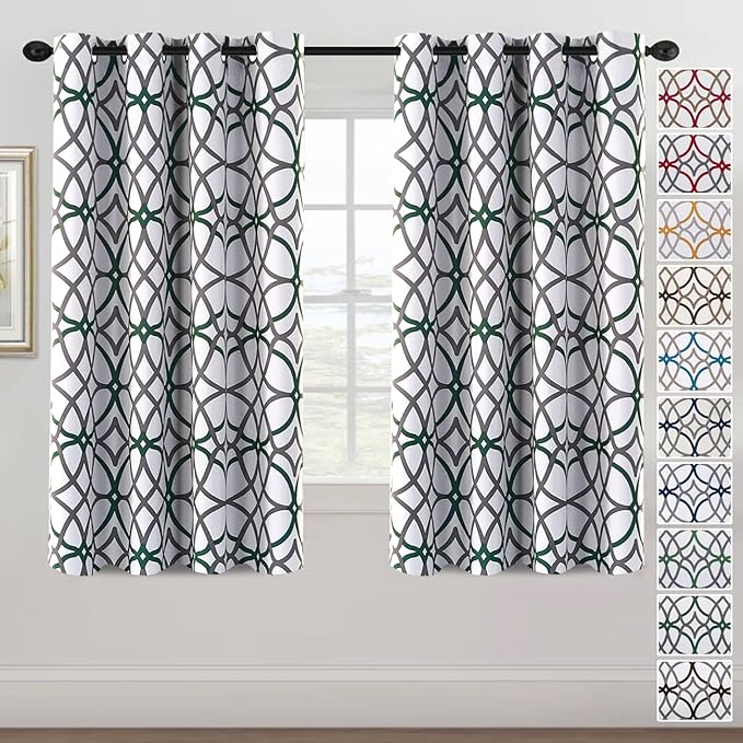 H.VERSAILTEX Blackout Curtains 63 inch Length 2 Panels Set Thermal Curtains & Drapes Window Treatment Noise Reducing Geometric Modern Grommet Living Room Curtains for Bedroom - Hunter Green and Gray