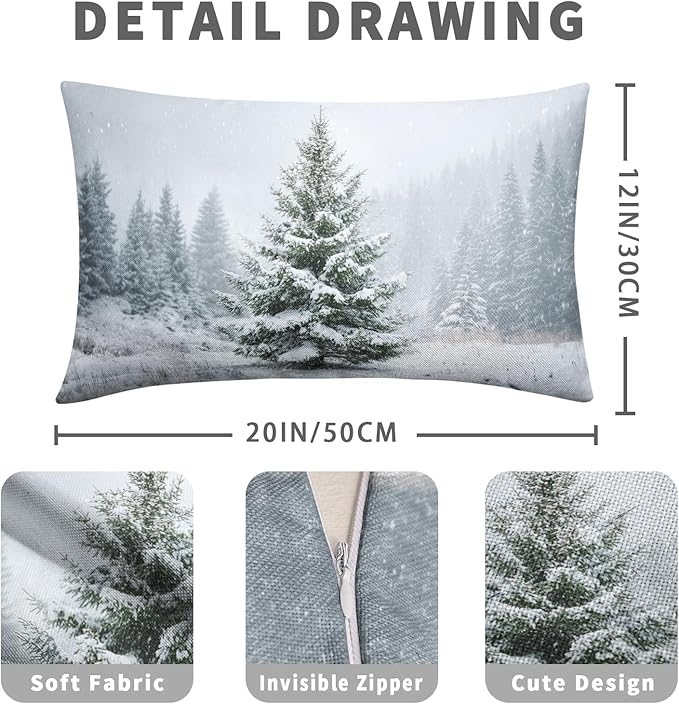 Winter Lumbar Pillow Covers 12x20 Set of 2 Christmas Pine Tree Outdoor Rectangle Throw Pillow Cases Snow Natural Forest Xmas Holiday Cushion Case for Farmhouse Living Room Decor