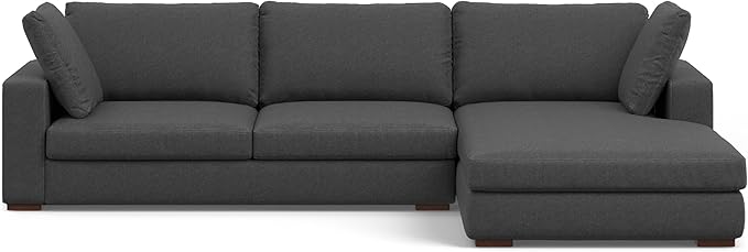 SIMPLIHOME Charlie Right-Facing Sectional Sofa in 100% Recycled Polyester Tightly Woven Performance Fabric, Pebble Grey, 122-inches Wide, Handcrafted Contemporary Style L-Shaped Couch with Chaise