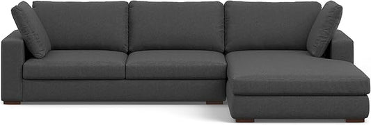 SIMPLIHOME Charlie Right-Facing Sectional Sofa in 100% Recycled Polyester Tightly Woven Performance Fabric, Pebble Grey, 122-inches Wide, Handcrafted Contemporary Style L-Shaped Couch with Chaise