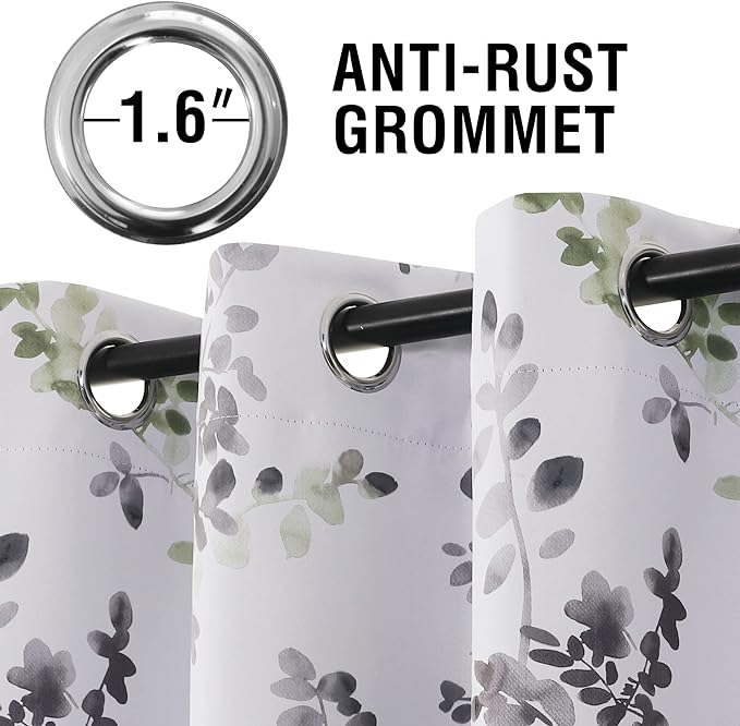 H.VERSAILTEX Floral Curtains for Living Room Darkening 63 Inch Long Bedroom Curtains Thermal Insulated Curtains Grommet Top Window Curtains, 2 Panels, Vintage Classical Floral Printing Grey and Sage