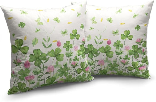 Green Shamrock St Patricks Day Pillow Covers 20x20 Set of 2 Watercolor Lucky Clovers Floral Pillow Cover Spring St. Patrick's Day Outdoor Decorative Pillow Case for Home Couch Sofa
