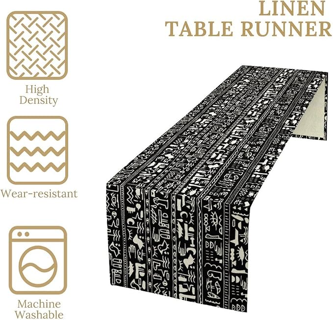 Egypt Table Runner Ancient Egyptian History Mural Old Hieroglyphic Elements Imperial Art Pattern for Coffee Table Dining Indoor Kitchen Holiday Picnic Party Camp Decor 13x120in