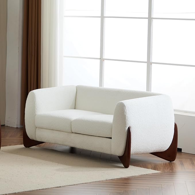 Christopher Knight Home Alma 63" Boucle Loveseat with Wood Legs, 2 Seater Sofa Couches for Living Room, Upholstered Couch Chair, Soft Seating Lounge Sofa Chair, Cozy Loveseat with Armrest, Beige