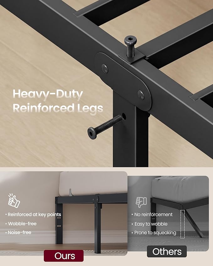 VASAGLE Twin Metal Bed Frame 16 Inches Tall, 550 lb Weight Capacity, No Box Spring Needed, with Under-Bed Storage, Easy Setup, Heavy-Duty Platform Bed, Mattress Retainers, Matte Black URMB663BD02S