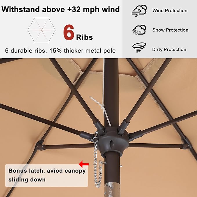 ABCCANOPY 7.5ft Scalloped Patio Umbrella, Outdoor Table Umbrella with Tilt and Crank, Fiberglass Ribs Deck Umbrella for Patio, Pool, Garden, Picnic (Khaki)