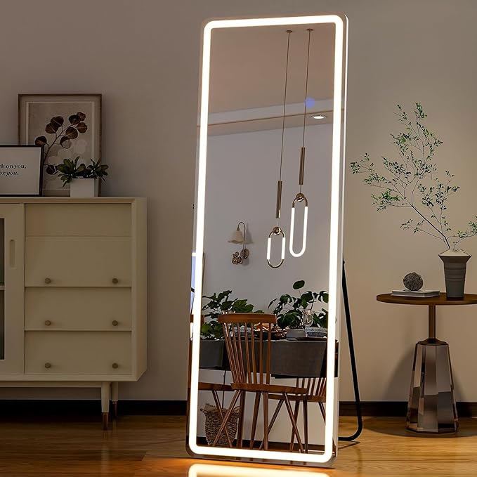 Alpen Full Length Mirror with LED Lights, 60"x16"Floor Mirror with Dimming & 3 Color Lighting, Free Standing Floor Mirrors, Lighted Full Body Mirrors for Bedroom, Dressing Room, Cloakroom