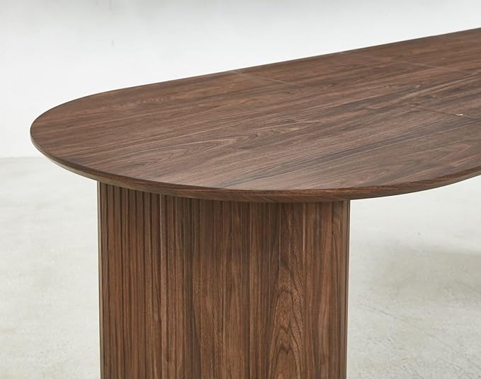 Ball & Cast 59.06"-90.55" Extendable Dining Table for 4-6,Modern Kitchen Oval Dinner Table with Removable Leaves Space Saving,Dining Room Table with Wood Strip Base for Kitchen Living Room,Walnut