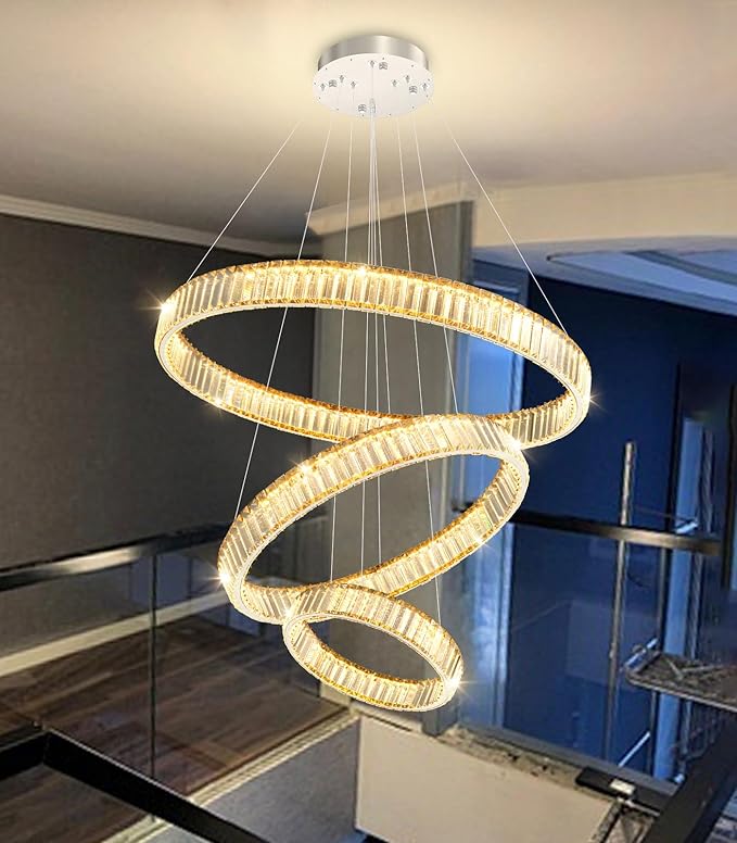 16‘’+24‘’+32'' Modern Ring Chandelier Crystal Chandeliers for Dining Room Round LED Dimmable Ceiling Light Fixture for Living Room Bedroom Lighting Gold