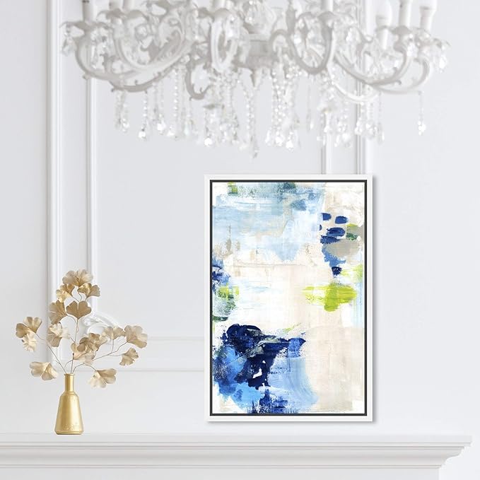 The Oliver Gal Artist Co. Abstract Framed Wall Art Canvas Prints 'Perks' Paint Home Décor, 10" x 15", Blue, White