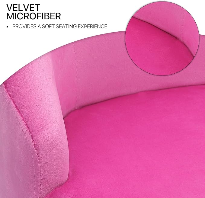 MoNiBloom Upholstered Velvet Accent Chair Girl's Pink Vanity Chair, Mid-Century Modern Barrel Chair w/Golden Metal Legs, Retro Leisure Reading Comfy Lounge Chair for Living Room Bedroom
