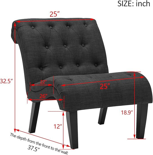 Yongqiang Accent Chairs Set of 2 Upholstered Living Room Bedroom Side Chairs Curved Button Tufted Armless Lounge Chair with Wood Legs Gray Fabric