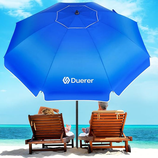 Duerer Beach Umbrellas, 7.5FT Beach Umbrella for Sand with Anchor Heavy Duty Windproof, Height Adjustable Tilt Iron Pole, Portable Beach Umbrella with Carrying Bag for Beach, Patio Garden Outdoor