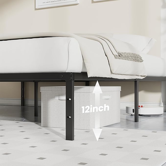Sweetcrispy King Size 12 Inch Platform Bed Frame, Heavy Duty Metal Foundation Frame, Noise-Free Sturdy Steel Slats, Underbed Storage, No Box Spring Needed, Quick Setup