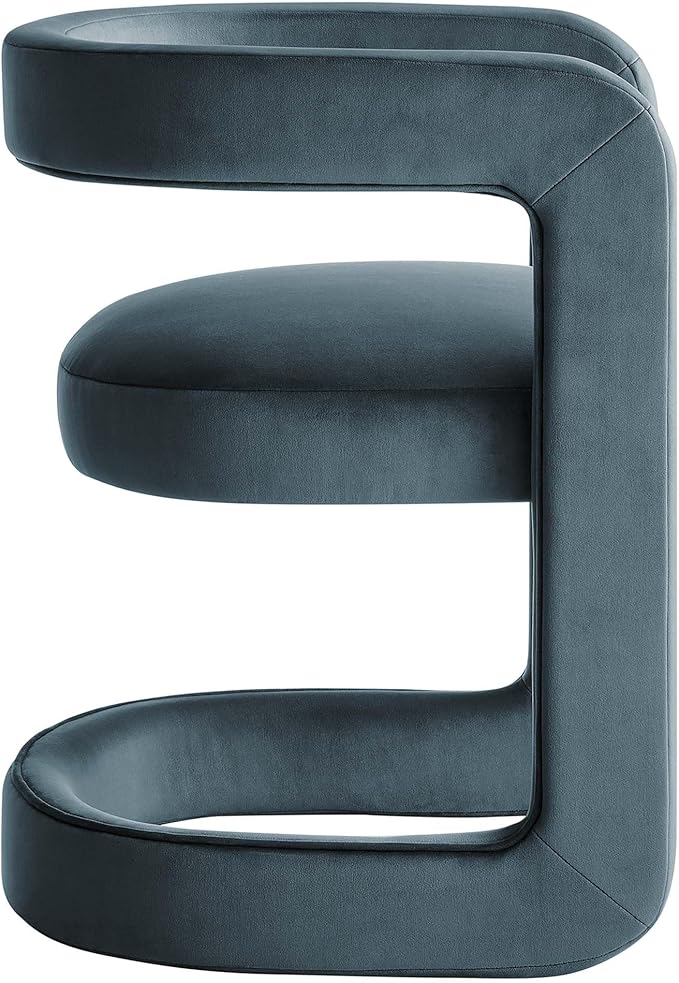 Modway Winslow Stain-Resistant Performance Velvet Dining Chair in Cadet Blue - Open Back Barrel Armchair - Upholstered Dining Chair - Cozy Reading Chair or Velvet Vanity Chair
