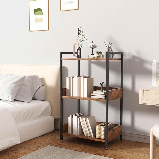 Bookshelf Bookcase with Storage Cabinet, 3-Tier Modern Corner Bookshelves, Narrow Wood Book Rack, Mini Floor Standing Book Organizer for Kid Room, Bedroom, Living Room, Home Office, CD/DVD