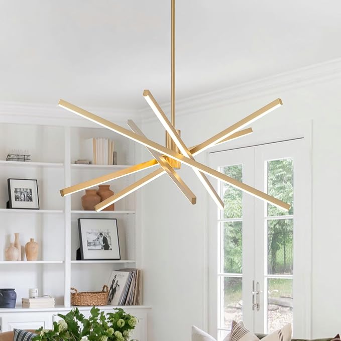 Y'INSP Modern Sputnik Chandeliers 45W LED Gold Sputnik Light Fixture Linear Chandelier Light 5 Lights Pendant Light for Dining Room Foyer Kitchen Island Bedroom Living Room