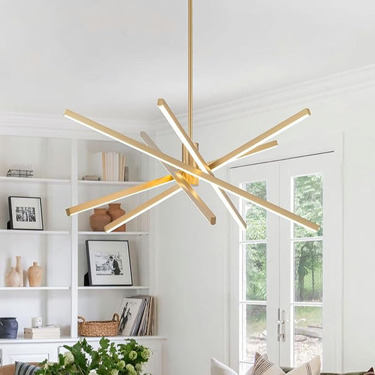 Y'INSP Modern Sputnik Chandeliers 45W LED Gold Sputnik Light Fixture Linear Chandelier Light 5 Lights Pendant Light for Dining Room Foyer Kitchen Island Bedroom Living Room