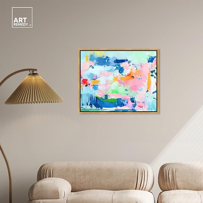 Art Remedy Peaceful Haven Canvas Bright Colorful Abstract Wall Art, Gold Frame, 30" x 24"