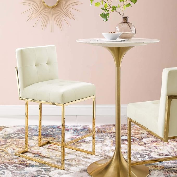 Modway EEI-3853- Privy Gold Stainless Steel Performance Velvet Counter Stool, Ivory