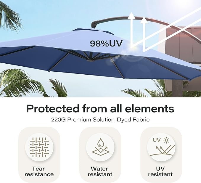 LAUSAINT HOME Outdoor Patio Umbrella with Base included, Deluxe Curvy Cantilever Umbrella Heavy Duty Offset Hanging Umbrella