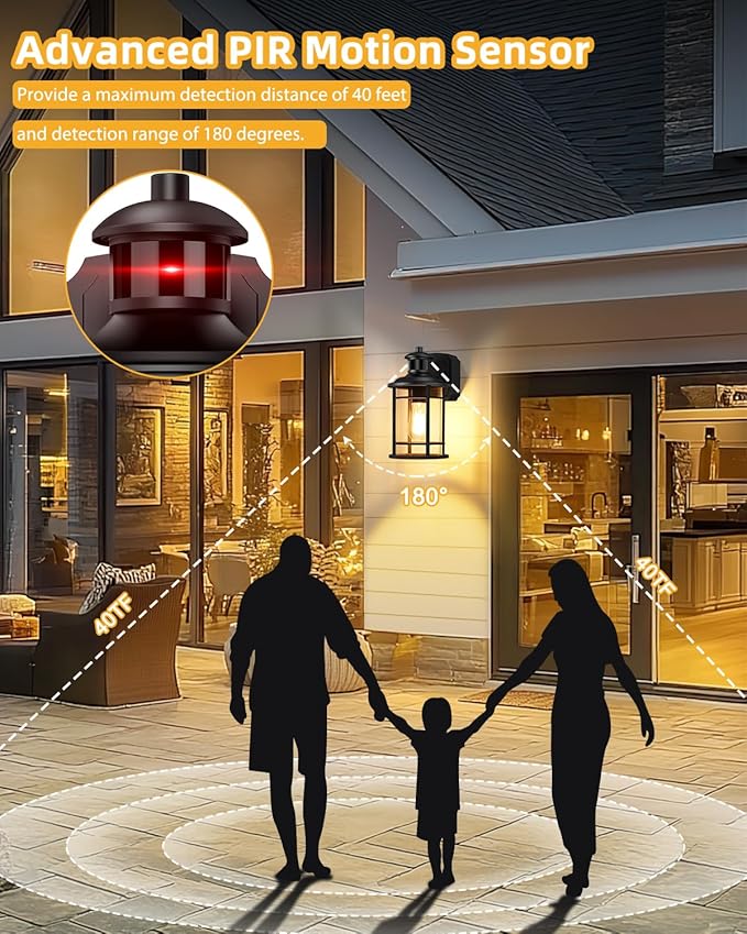 Porch Lights with GFCI Outlet, Dusk to Dawn Motion Sensor Outdoor Lights, 3 Lighting Modes Waterproof Anti-Rust Alunmium Outside Porch Wall Light, Exterior Light Fixture for House Garage Front Door