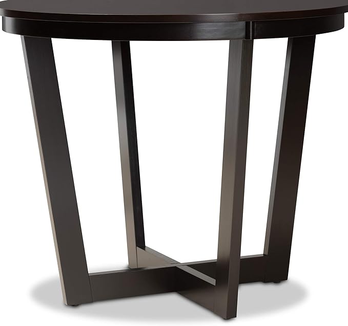 Baxton Studio Alayna Modern and Contemporary Dark Brown Finished 35-Inch-Wide Round Wood Dining Table