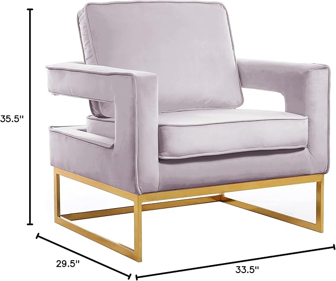 Meridian Furniture Modern | Contemporary Pink Velvet Upholstered Accent Chair with Stainless Steel Base in a Rich Gold Finish, 33.5" W x 29.5" D x 35.5" H,