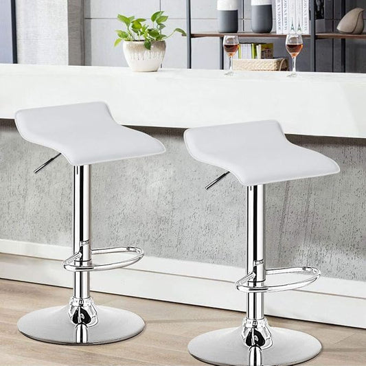 COSTWAY Bar Stools Set of 2, Modern Swivel Contemporary barstools with Adjustable Height, Footrests, Chrome Hydraulic PU Leather Backless Bar Chairs for Kitchen Island Cafe Pub, White