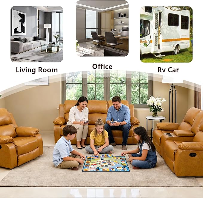 Manual Reclining Sofa 3 Seater Recliner Sofa Couch Living Room Furniture Modern Leather Reclining Sofa with Cup Holders & Flip-Down Table for Living Room/Office/Rv Car (Ginger, 3 Seater Sofa)