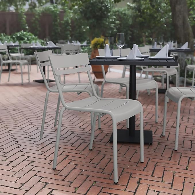 Flash Furniture Nash Commercial Grade Steel Stack Chair, Indoor-Outdoor Armless Chair with 2 Slat Back, Silver