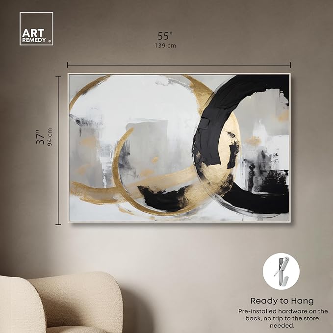 Art Remedy Another Dimension Canvas Modern Black White Abstract Wall Art, Silver Frame, 54" x 36"