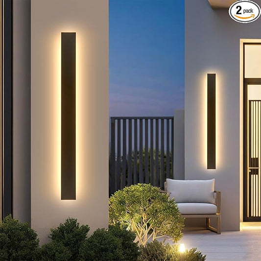 47.2in 2pcs Modern Outdoor Wall Light for House, Black Upgraded 4.72in Wide 3000K Waterproof IP65 Porch Lights Wall Sconce,Long LED Linear Outside Exterior Lighting Fixtures for Garage,Patio