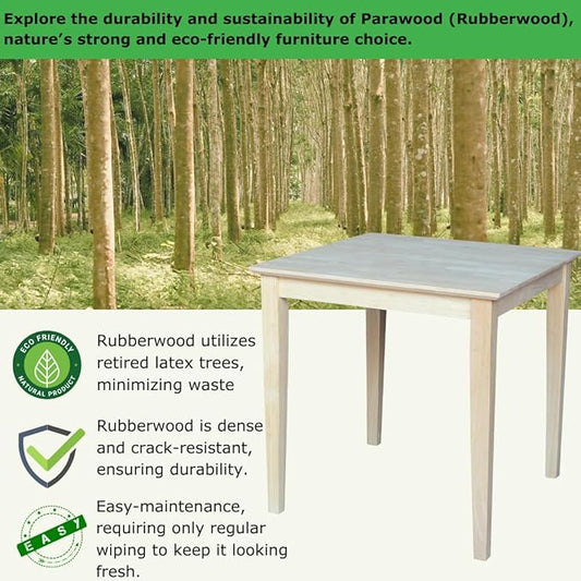 Solid Wood Top Dining Table, 30 Inch High, Unfinished