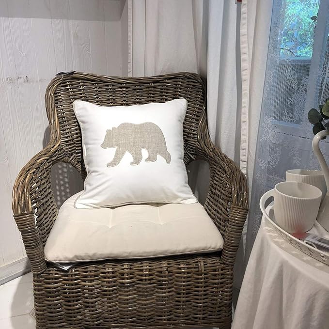 Animal Cotton Throw Pillow Covers Bear Pattren Embroidered 18x18 Inches for Couch Cushions Covers (White) … …