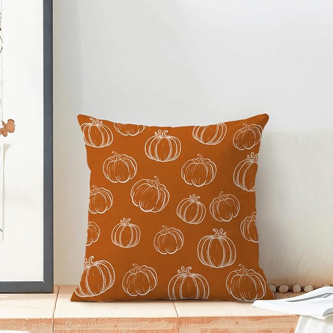 BETGINY Fall Pillow Covers 18X18 Inch Set of 2 for Fall Decor Throw Pillow Covers Orange Pumpkin Cushion Cases Autumn Thanksgiving Decorative Outdoor Pillows for Couch Home Sofa Living Room
