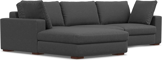 SIMPLIHOME Charlie Left-Facing Sectional Sofa in 100% Recycled Polyester Tightly Woven Performance Fabric, Pebble Grey, 122-inches Wide, Handcrafted Contemporary Style L-Shaped Couch with Chaise