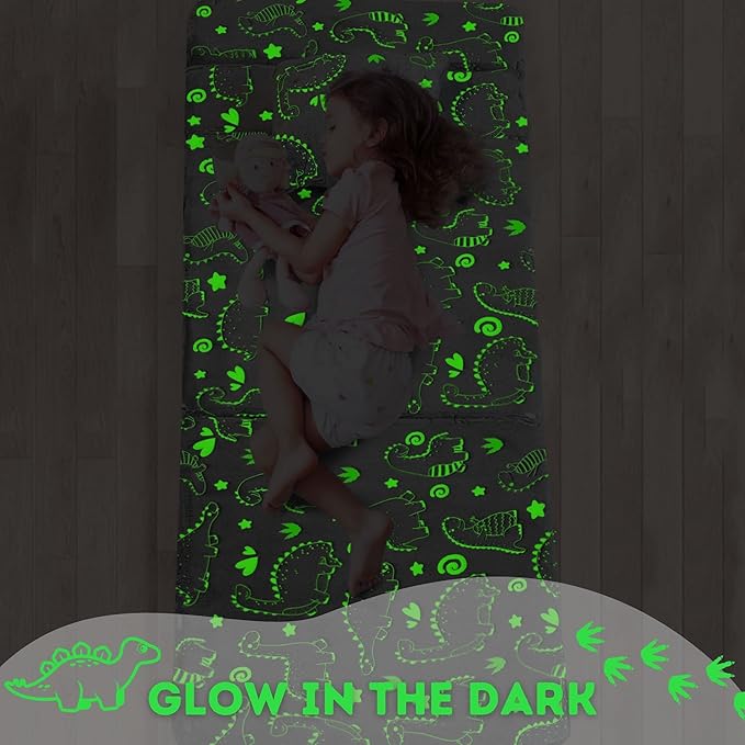 MeMoreCool Kids Floor Mattress Glow in The Dark, Convertible Sofa Couch, Folding Futon Chair Bed for Kids Playroom (Glowing Dinosaur)